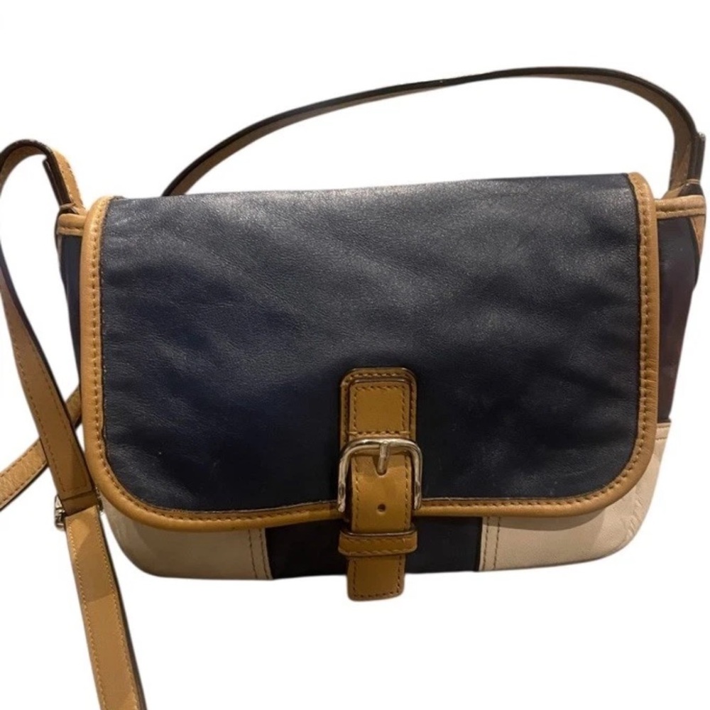RARE! VTG Coach Hadley Crossbody Shoulder Bag Purse Navy White Leather Buckle - Picture 12 of 16